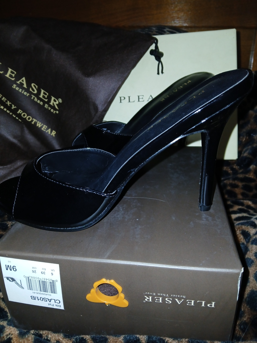 Pleaser Black Patent Slide Sandals for Women - Picture 3 of 6